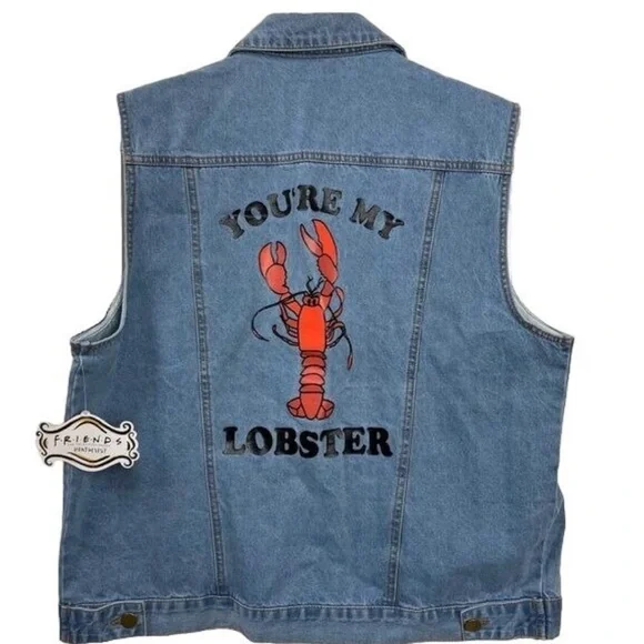 FRIENDS Light Blue Denim Vest with Red Lobster Patch - Picture 2 of 5